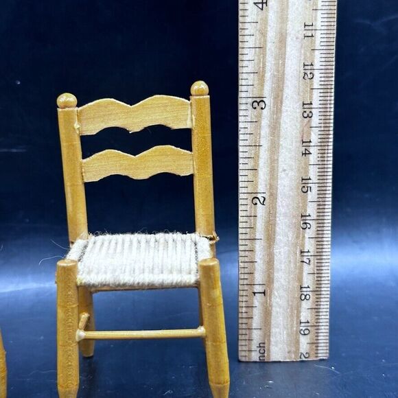 Vintage Dollhouse Furniture Dining Room Kitchen Chairs Set of 2 Beige wood - Picture 3 of 6